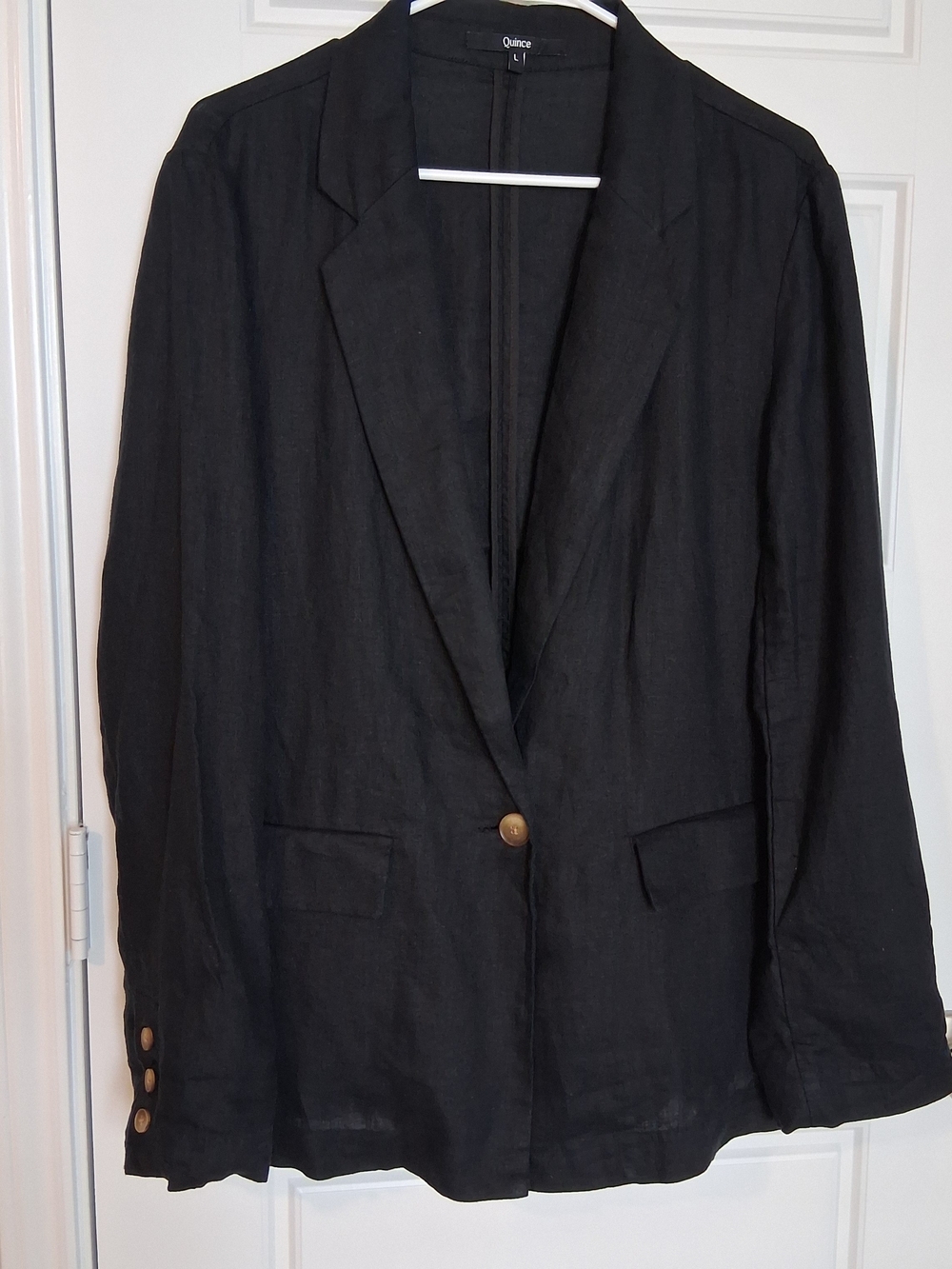 Quince 100% Organic European Linen Single-Breasted Blazer Jacket Black Women L